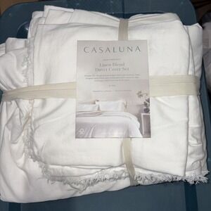 Casaluna Heavyweight King Linen Blend 3pc Duvet Cover Set White
